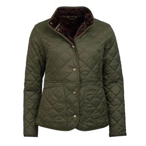 Barbour Olive Green Quilted Jacket with Brown Lining